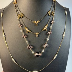 Necklace Lot Gold Tone Pearl Lavender Cut Glass Beads Delicate Romantic