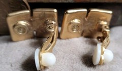 Vintage Costume jewelry clip on earrings 1980s 1990s Gold Tone W/ Orange Enamel