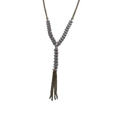Signed Hinged Chevron Link & Curb Chain Y Statement Necklace Mixed Metals