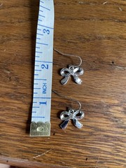 Vintage 90s Silver KC Kenneth Cole Bow Rhinestone Christmas Hanging Earrings