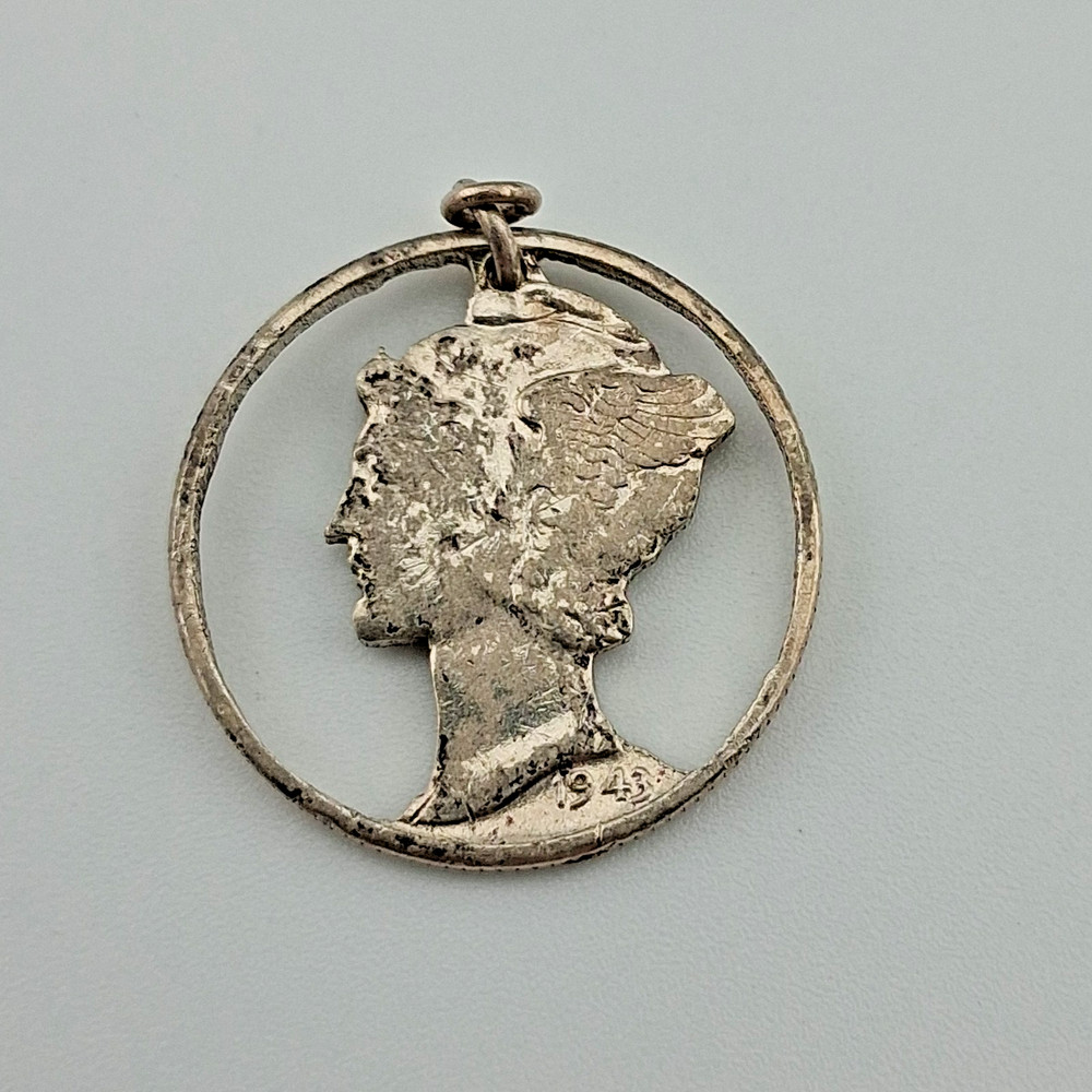 Vintage Silver 1943 Mercury Dime Cut Out Pendant