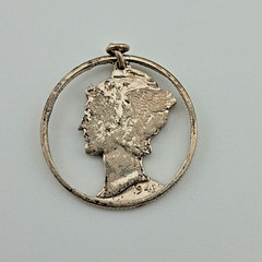 Vintage Silver 1943 Mercury Dime Cut Out Pendant