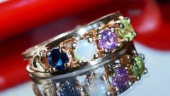 14k y/gold ring 0.80c treated multi gemstone mother’s sz 8.5 heart 4.30g N3009