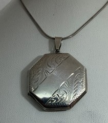 Antique Art Deco Octagon Shaped Sterling Locket Necklace 17”
