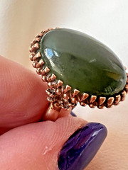 VINTAGE 10K YELLOW GOLD BIG OVAL GREEN NEPHRITE JADE JADEITE RING SOLID HEAVY