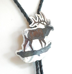 Zuni Native American BULL ELK Bolo Tie by Dale Edaakie Handmade Vintage