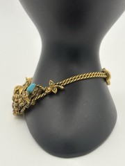 Vtg Goldette Sliding Charm Bracelet Goldtone Gemstone 7″ Bug Fleur De Lis Star
