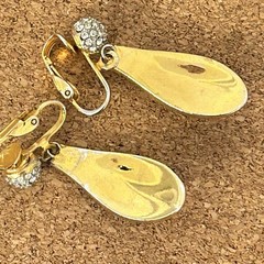 Hattie Carnegie Gold Tone Pave Rhinestone Hinged Bracelet + Clip On Earrings VTG