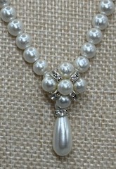 Vintage Pearl Faux Crystal Statement Teardrop Pendant 1990s