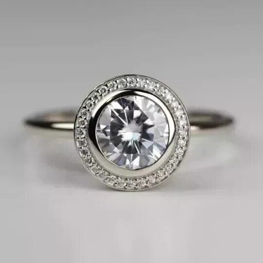 Vintage Art Deco Style Lab Created Diamond Halo 14K White Gold FN Wedding Ring