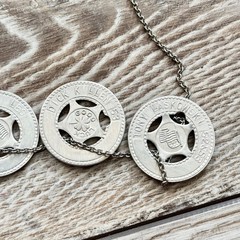 Vintage Good Luck Star Token Necklace Chain Silver Tone