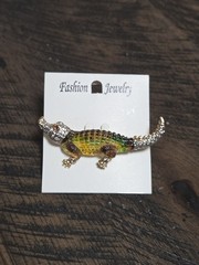 Vintage Goldtone Alligator Crocodile 3″ Rhinestone Brooch, Gorgeous!