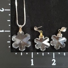 Vintage Crystal Snowflake Earring Pendant Set 7/8″ 3/4″