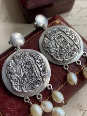 Vintage 800 Silver Mother of Pearl Ethnic Dangle Earrings Handmade 27.2g Gift