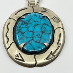 VTG Bell Trading Nickel Silver Tone Post Turquoise Cabochon Southwestern Pendant