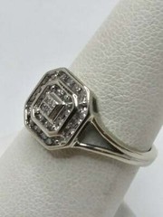 Art Deco Round Lab-Created Diamond Cluster Engagement 14K White Gold Finish Ring