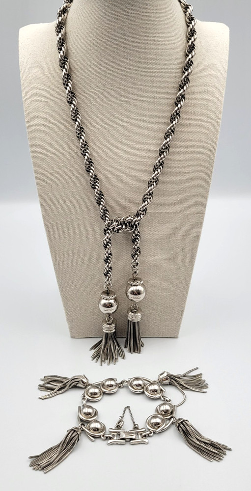 Vtg Barclay Tassel Rope Chain Lariat Style Necklace Bracelet Jewelry Set READ