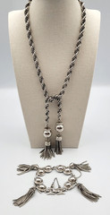 Vtg Barclay Tassel Rope Chain Lariat Style Necklace Bracelet Jewelry Set READ