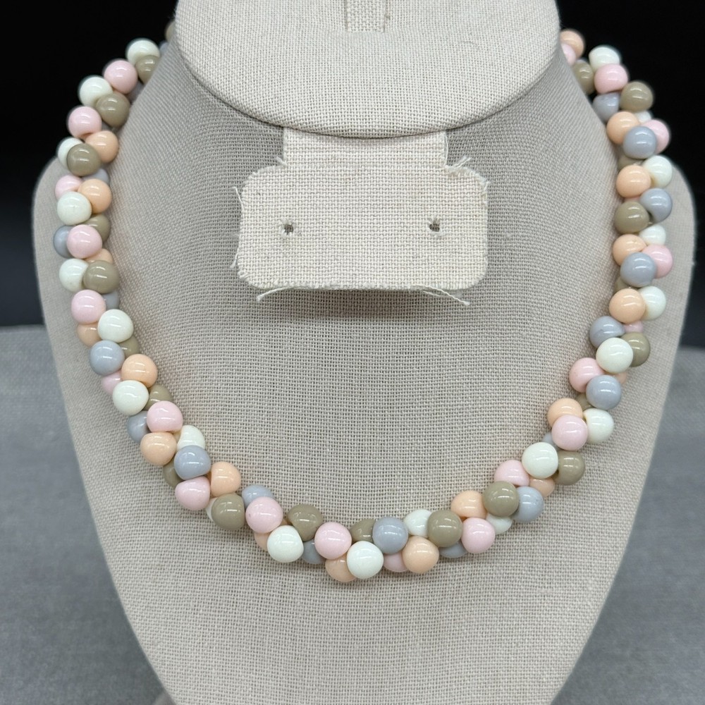 Vintage Necklace Pastel Acrylic Clusters Beaded 17 Inches Japan