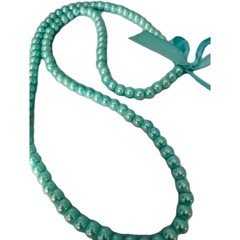 Vintage Faux Pearl Aqua Necklace Ribbon for Bow 30 in No Clasp