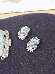 VTG Wide Victorian Revival Blue Confetti Cab Bracelet & Earrings Set