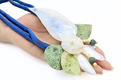 Vintage 80’s Summer Shell Wood Cord Leather Beach Necklace Brooch Earrings Set