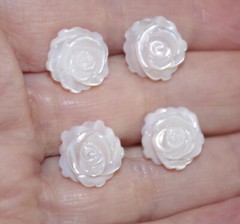Carved Pink Rose Flower Conche Shell Mother of Pearl Fancy Stud Earrings 14k GF