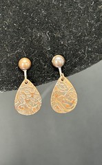 copper oval Clip on Earrings western Style Embossed Vintage