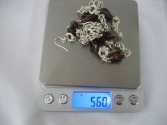 VINTAGE STERLING SILVER ROLO CHAIN AND GLASS BEAD NECKLACE AND EARRING SET