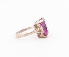925 Sterling Silver Vintage Ring Classic Pink Topaz Solitaire Sz 7.5 RG36424