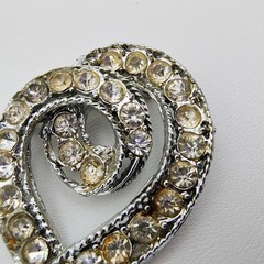 Vintage Rhinestone Ribbon Brooch Silver Tone Contemporary Minimalist