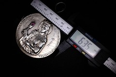Vintage Sterling Silver St Barbara Pendant Ruby Gem 1 oz 30g Religious Medallion