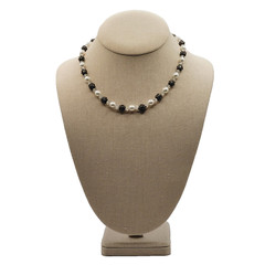 Artisan Made Faux Pearl Crystal Ornate Metal Bead Vintage Necklace 16 Inch