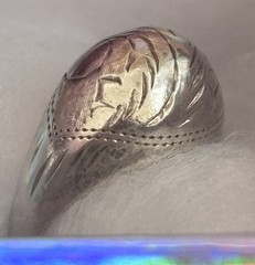 Vintage 925 Sterling Silver Engraved Signet Ring Leaf Floral Design Size 6.5