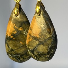 Brachiated Agate Green/Orange Earrings Gold-Plated French Wire Natural Gemstone