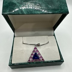 Vintage Ross Simons Silver 925 Italy Trilliant Tri-Color CZ Necklace 18″