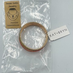Vintage Kat + Bryn Gold Tone Rainbow Rhinestone 5 Row Open Cuff Bangle Bracelet