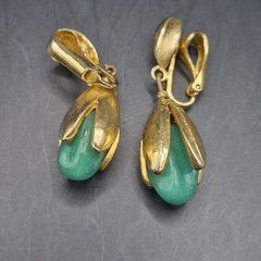 Vtg 5 Pairs Retro Clip-on Earrings Pink Blue Green Gold Tone Dangle Drop Stud
