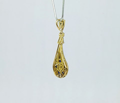 Art Deco Sapphire Diamond Drop Pendant 18K Yellow Gold – 751