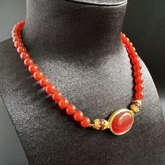 Vintage Signed MMA Late Hellenistic Carnelian Cabochon Necklace 24K Gold Plated