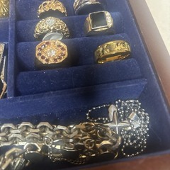 Men’s Powell Jewelry Box / Lot 30 Pc Rings Bracelets Necklaces Tie Clips Cuffs