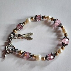 Vtg Sterling Silver And 14kt Beads Breast Cancer Bracelet
