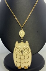 Necklace Vintage Owl Pendant Long Chain Enamel Gold Tone Retro Big Bird Boho