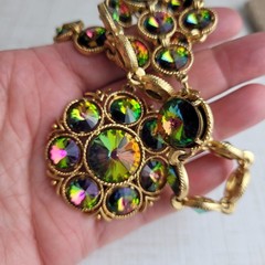 Watermelon Rivoli Necklace Vintage Signed Lisner 16″ READ Missing One Back Stone