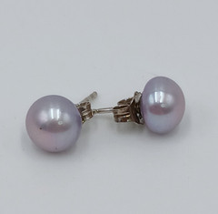VTG 925 Lavender 6mm Pearl Stud Earrings Sterling Silver Round Cultured Estate