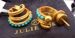 JULIE VOS 24K GP HYDRA TRIPLE HOOP Turquoise Blue Post Pierced GOLD EARRINGS NIB