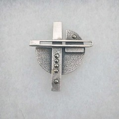 Vintage Sterling Marcasite Modernist Brooch Brutalist Geometric Abstract Pin