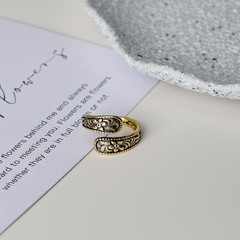 Vintage 14K Gold Plated and Silver Spoon Ring – Adjustable Ring with Carving Des