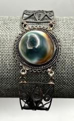 Vintage 800 Silver Filigree Operculum Shell Bracelet Art Deco Style