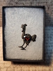 Small Sterling Markasite Rooster Chicken Brooch Pin
